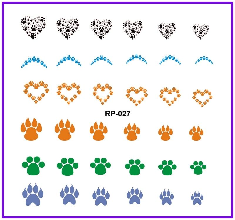 NAIL ART BEAUTY WATER DECAL SLIDER NAIL STICKER ANIMAL PET CLAW PAW FOOT PRINT SWEET HEART BLACK CAT RP025-030