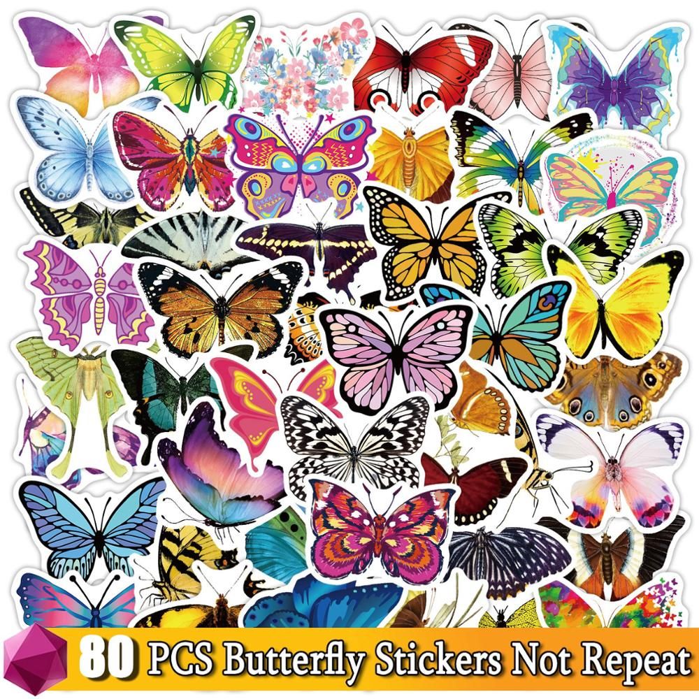 Butterfly Stickers for Laptop Water Bottle Skateboard Car Bicycle Luggage Waterproof Cute Mix Anime Sticker Decal Pack Toys PVC