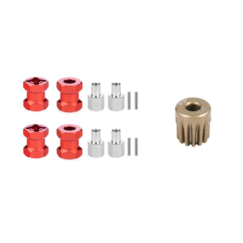 2 Set RC Car Part: 1 Pcs 48DP 3.175mm 13T Motor Pinion Gear & 1 Set RC Car 12mm Wheel Hex Hub 15mm Extension Coupler