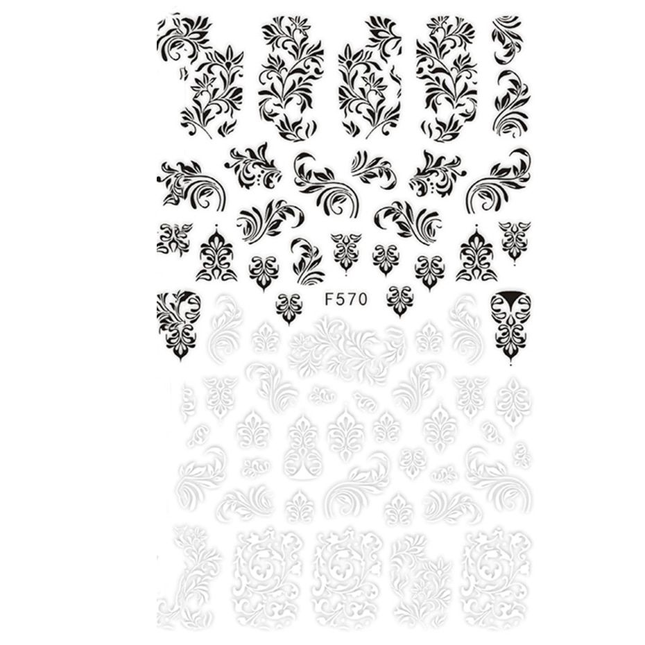 Leaf Butterfly Black White Flower Nail Sticker  Leopard Animal Decal Rose Geometry Self-Adhesive Nail Decoration SAF672-681