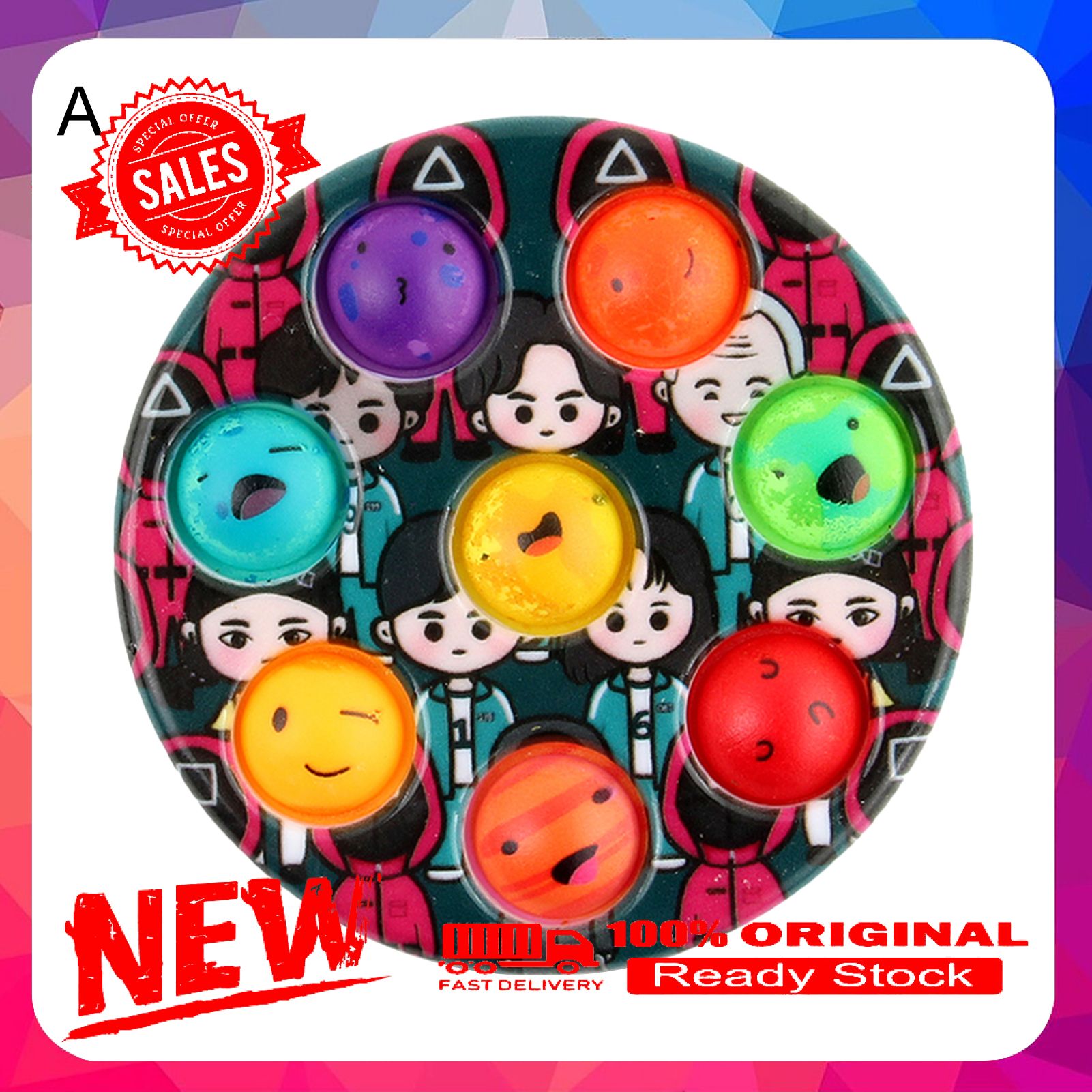 Bubble Fidget Rainbow Color Stress Relief TV Squid Game Fingertip Spinner Bubble Fidget Toy for Teens