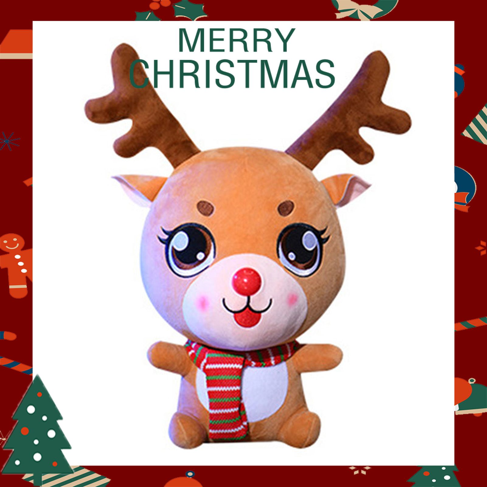 Greenhome Lovely Plush Doll Funny Interesting Expression High Simulated Cute Christmas Deer Stuffed Toy for Entertainment