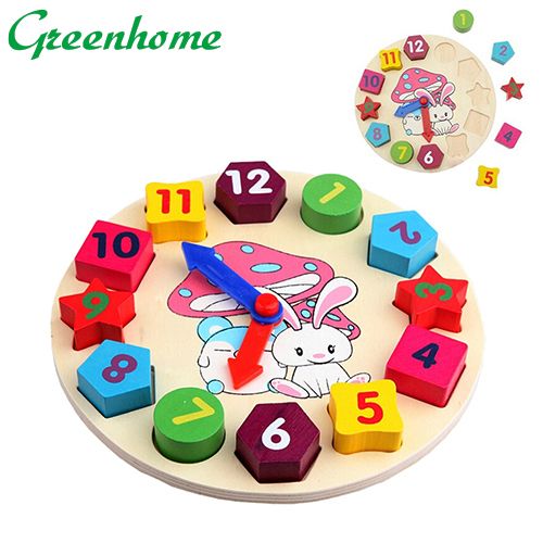 Greenhome Kid's Baby's Wooden Digital 12 Numbers Clock Blocks Educational Intellectual Toy