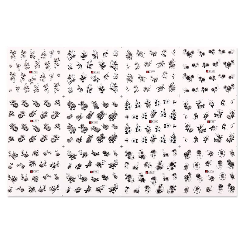 12Pcs Colorful Abstract Nail Stickers Decals  Summer  series Fruit flower Geometry Water Stickers Mix Manicuring Slider