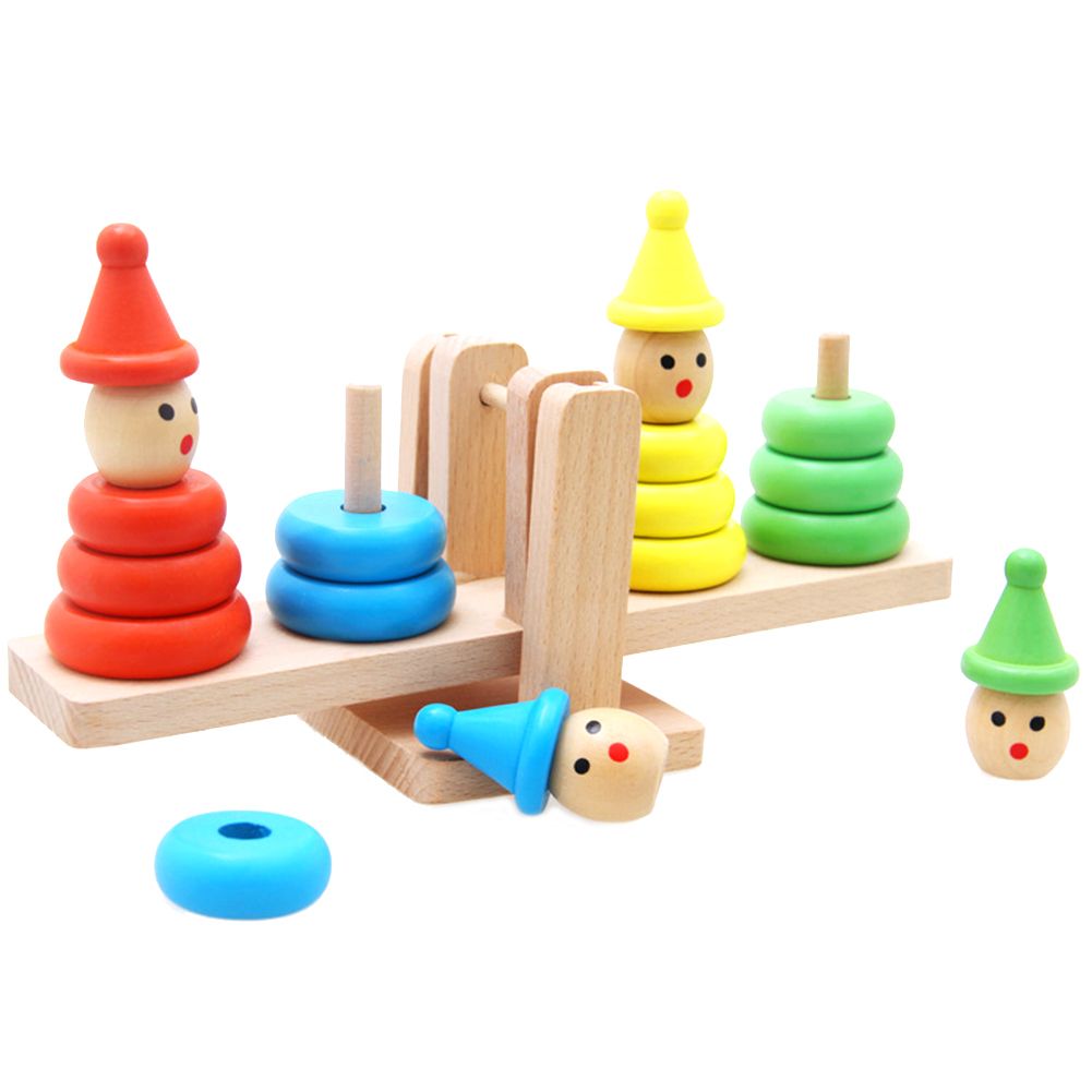 Baby Wooden Toy Cartoon Clown Montessori Educational Building Blocks Balance Game