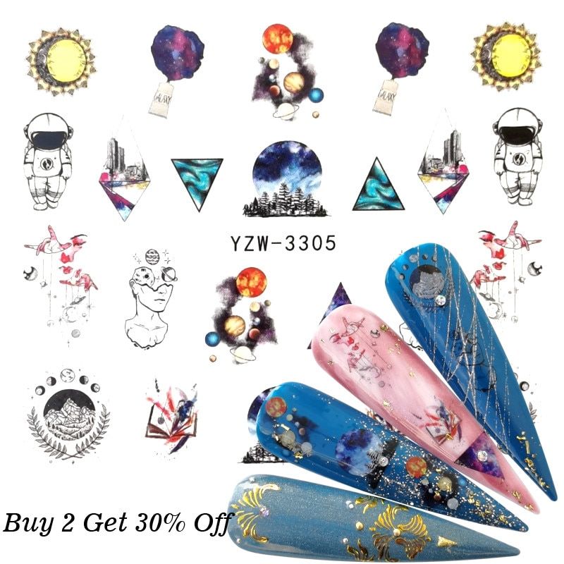 2020  1 PC Astronaut Nail Art Sun Planet Flower Water Design Tattoos Nail Sticker Decals for Beauty Manicure Tools