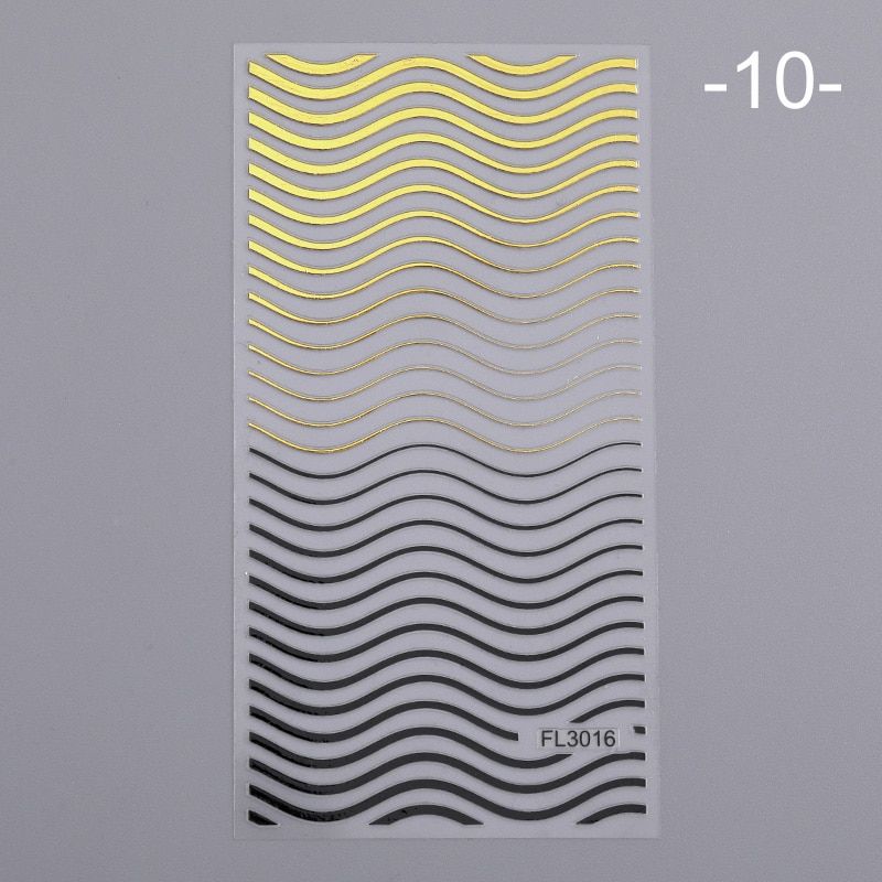 1pc Laser Gold Nail Art Stickers Summer Leaves Stripe Design Transfer Decals Geometric Slider Nail Art Adhesive Decorations