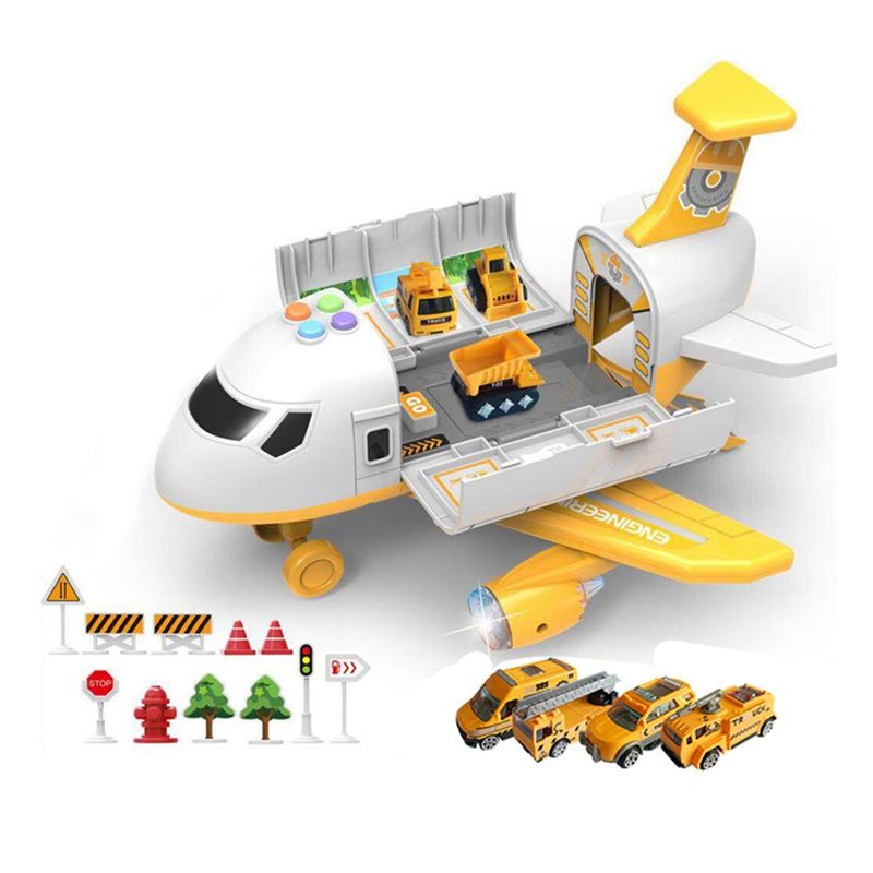 Music Light Simulation Inertia Children's Gifts Airplane Toy Large Storage Transport Aircraft with Mini Truck Car,2