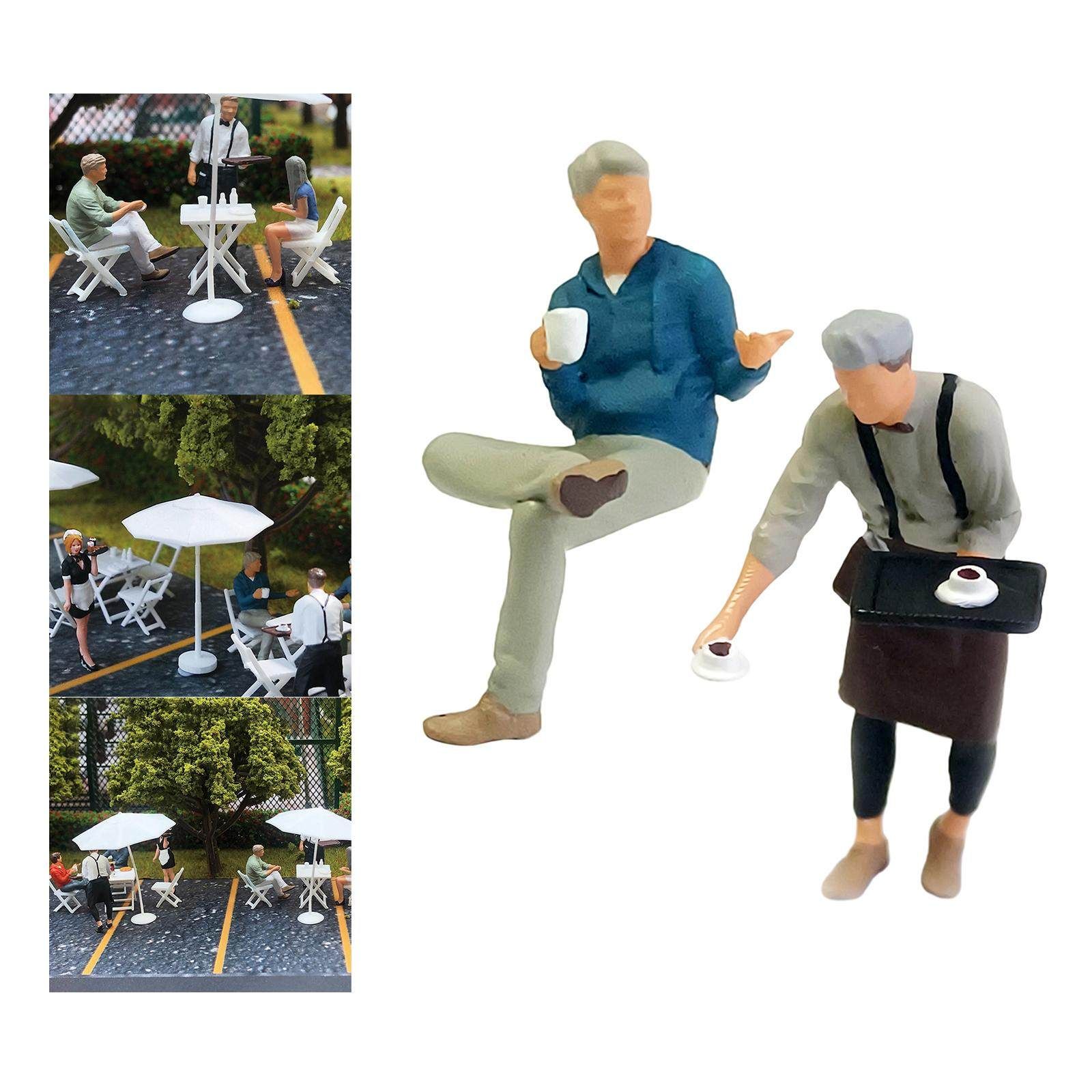 2Pcs Race Medal 1/64 Mini Figures Waiter & Customer Scene Train Railway