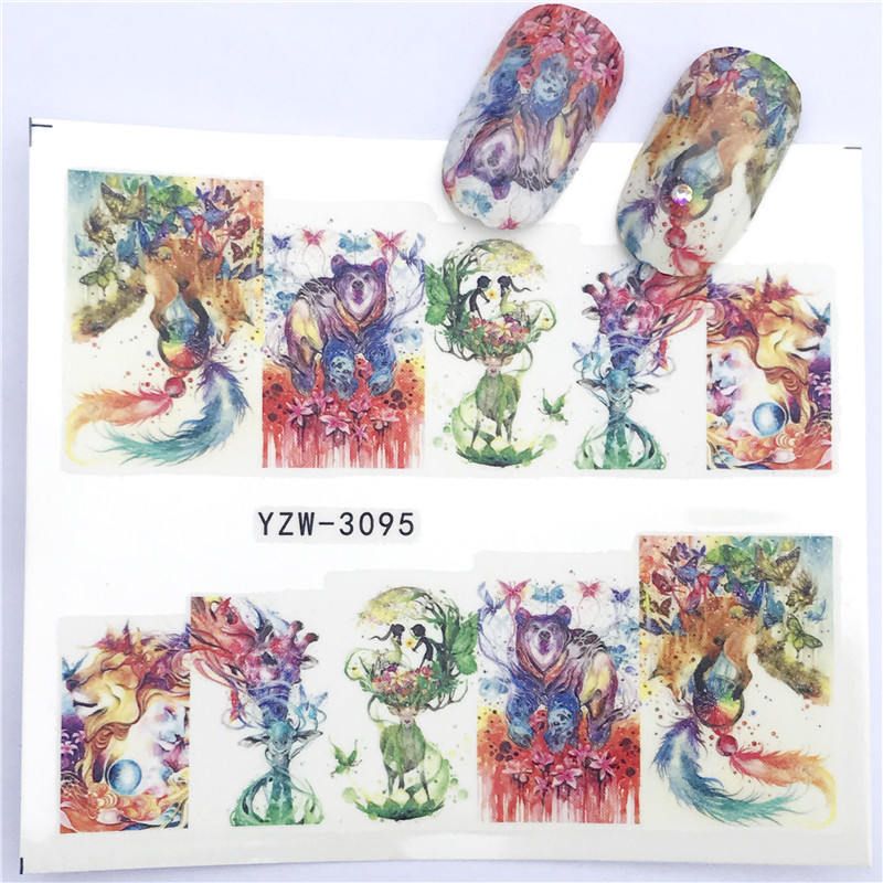YWK 2020  Designs Wolf/Vintage/Flamingo Noble Necklace Nail Art Water Decals Transfer Sticker Manicure Nail Decoration
