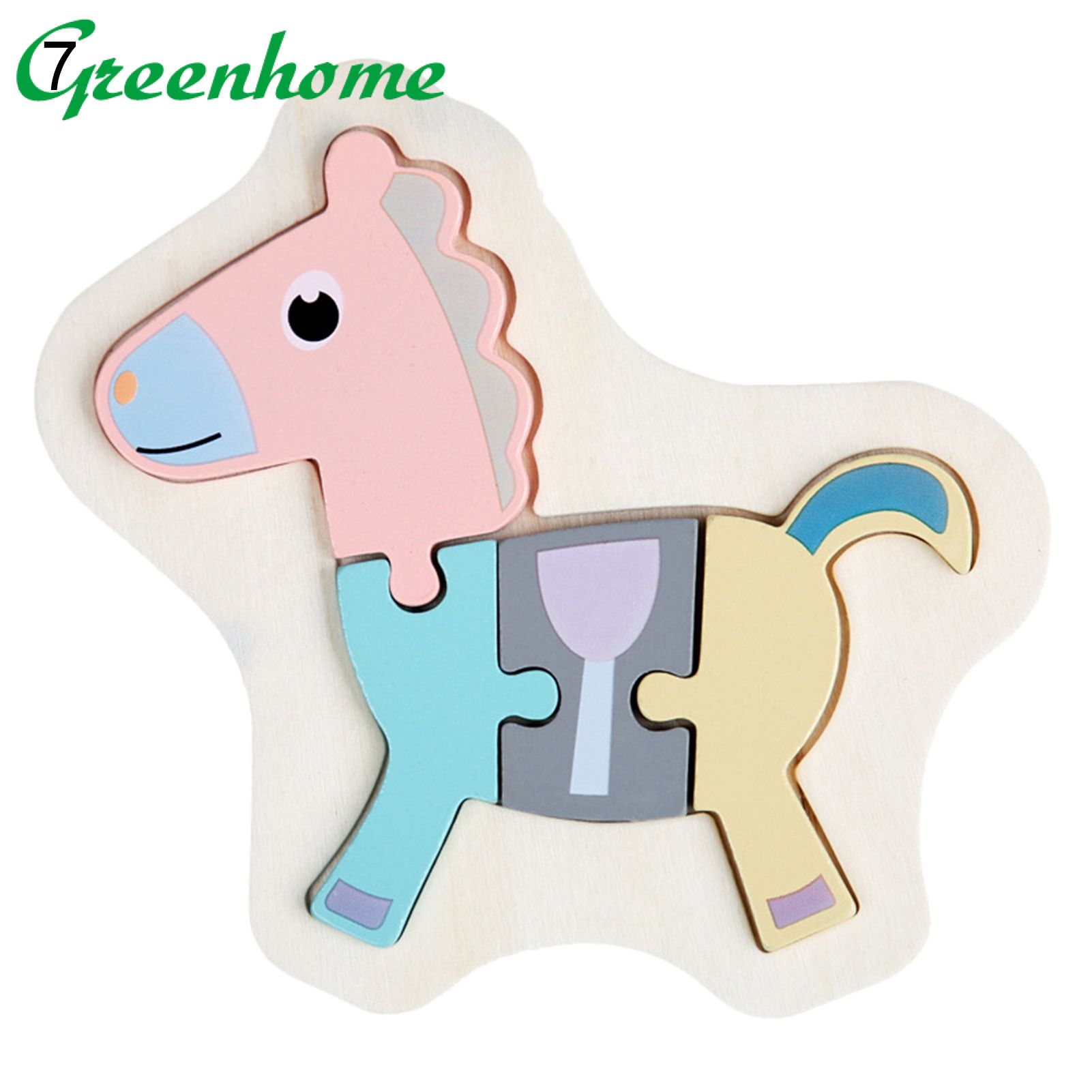 Greenhome Jigsaw Toy Eco-friendly Cartoon Pattern Wood 3D Pairing Jigsaw Puzzle Toy for Kids