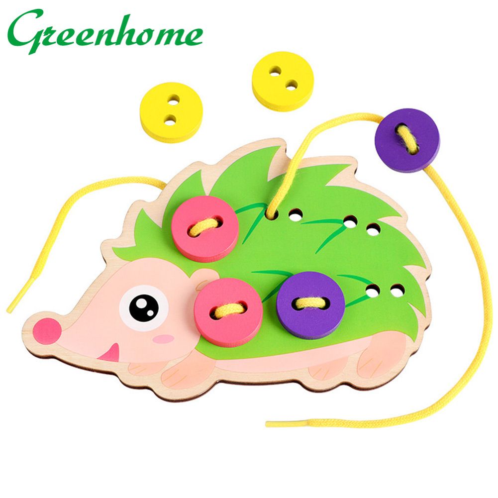 Greenhome Children Cartoon Hedgedog Dress Manual Threading Sewing Buttons Board Games Toys