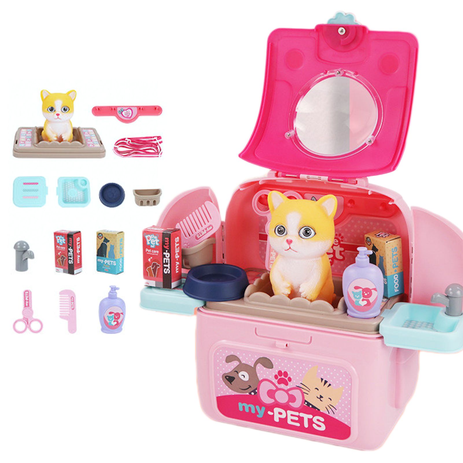 Pet Backpack Practical Exquisite Plastic Pretend Play Pet Care Set for Gifts