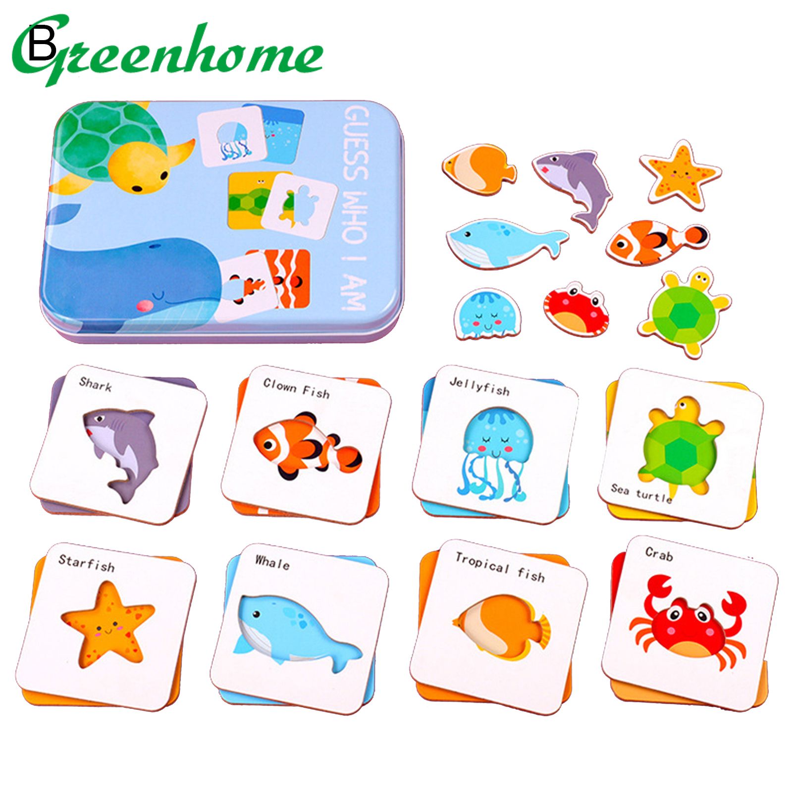 Greenhome 24Pcs/Set Shape Matching Game Bright Color Hand-eye Coordination Wood Vegetables Matching Puzzles Toys for Children