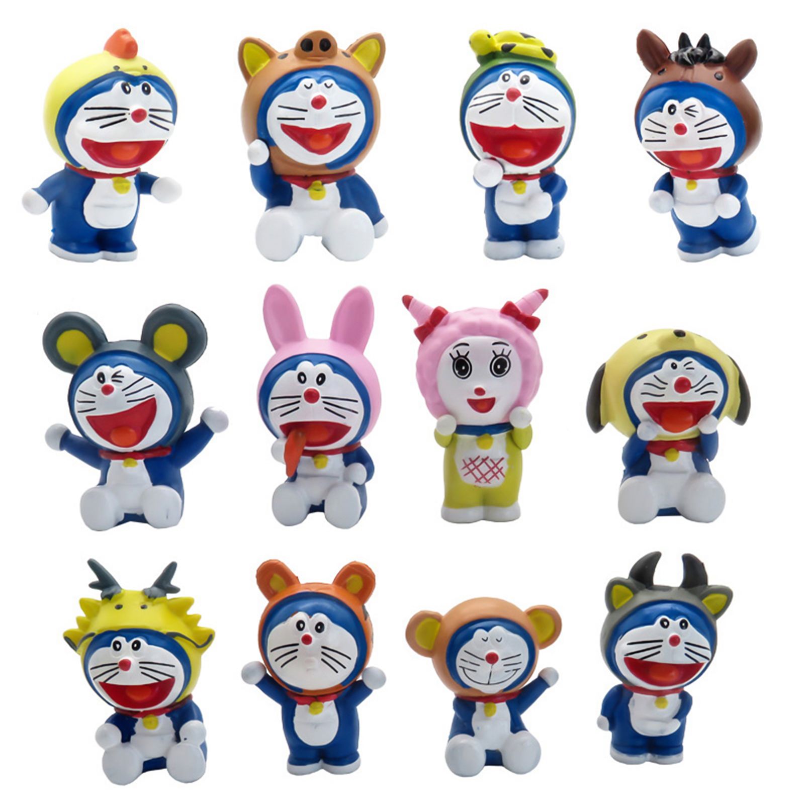 12Pcs/Set Anime Figures Zodiac Design Ornament PVC Doraemon Model Toys for Kids