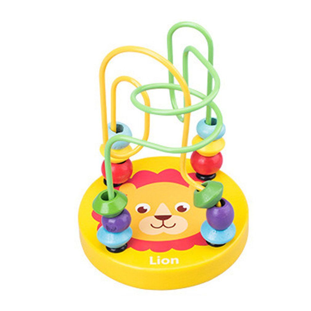Educational Math Toy Wooden Mini Circles Bead Wire Maze Roller Coaster Abacus