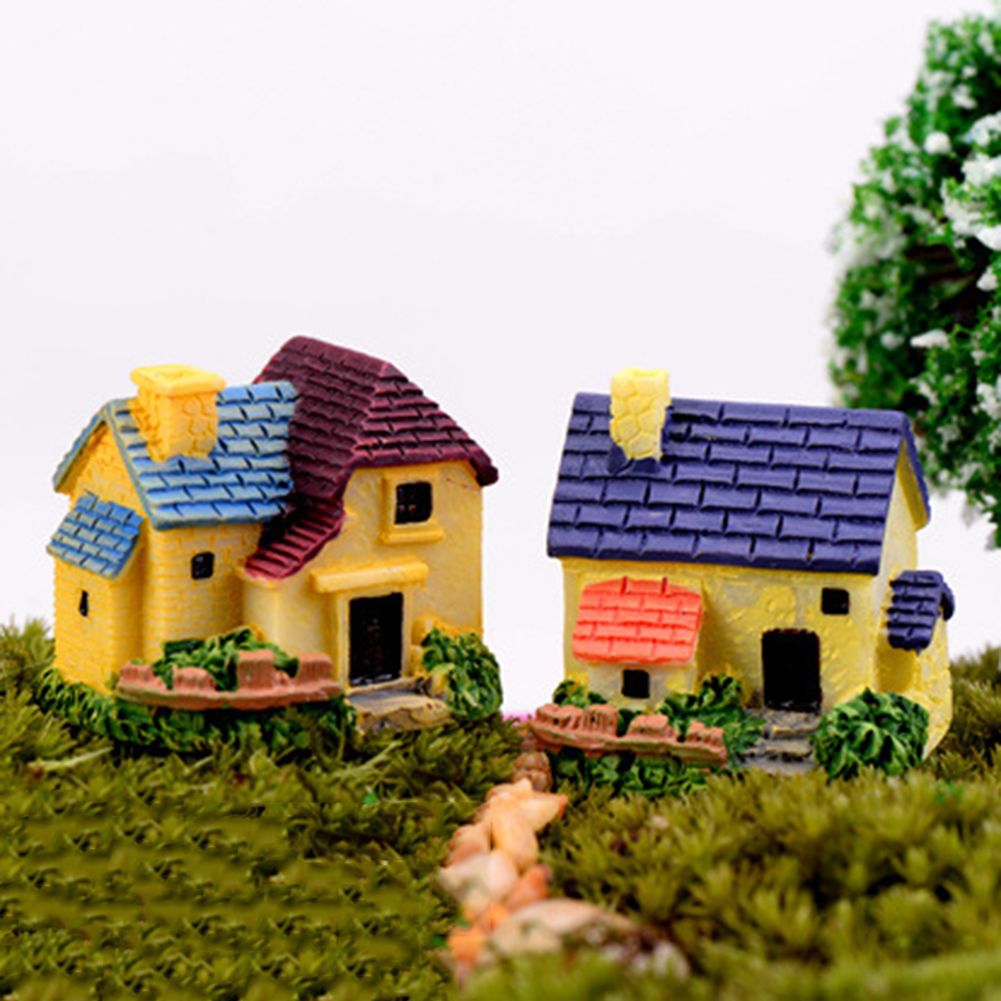 4Pcs Resin House Micro Landscape Miniature Figurine Garden Bonsai Ornament Decor(null)