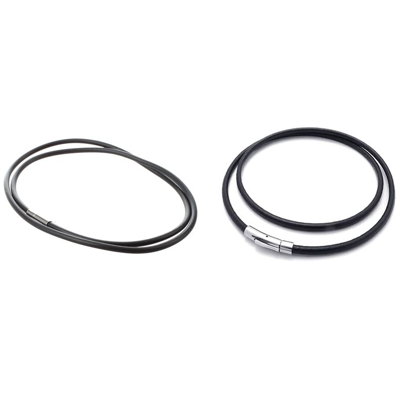 2 Pcs Black Necklace: 1 Pcs 3Mm Rubber Cord Necklace with Closure 24 Inch & 1 Pcs Jewelry Mens Necklace 3Mm Cord Chain with Gift Bag 55Cm
