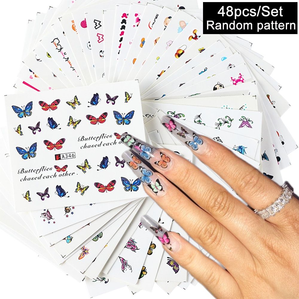 68pcs Water Transfer Nail Art Sticker Set Black Lace Flower Leaf Decal Slider Wraps Tips Decor DIY Manicure New SASTZ808-855