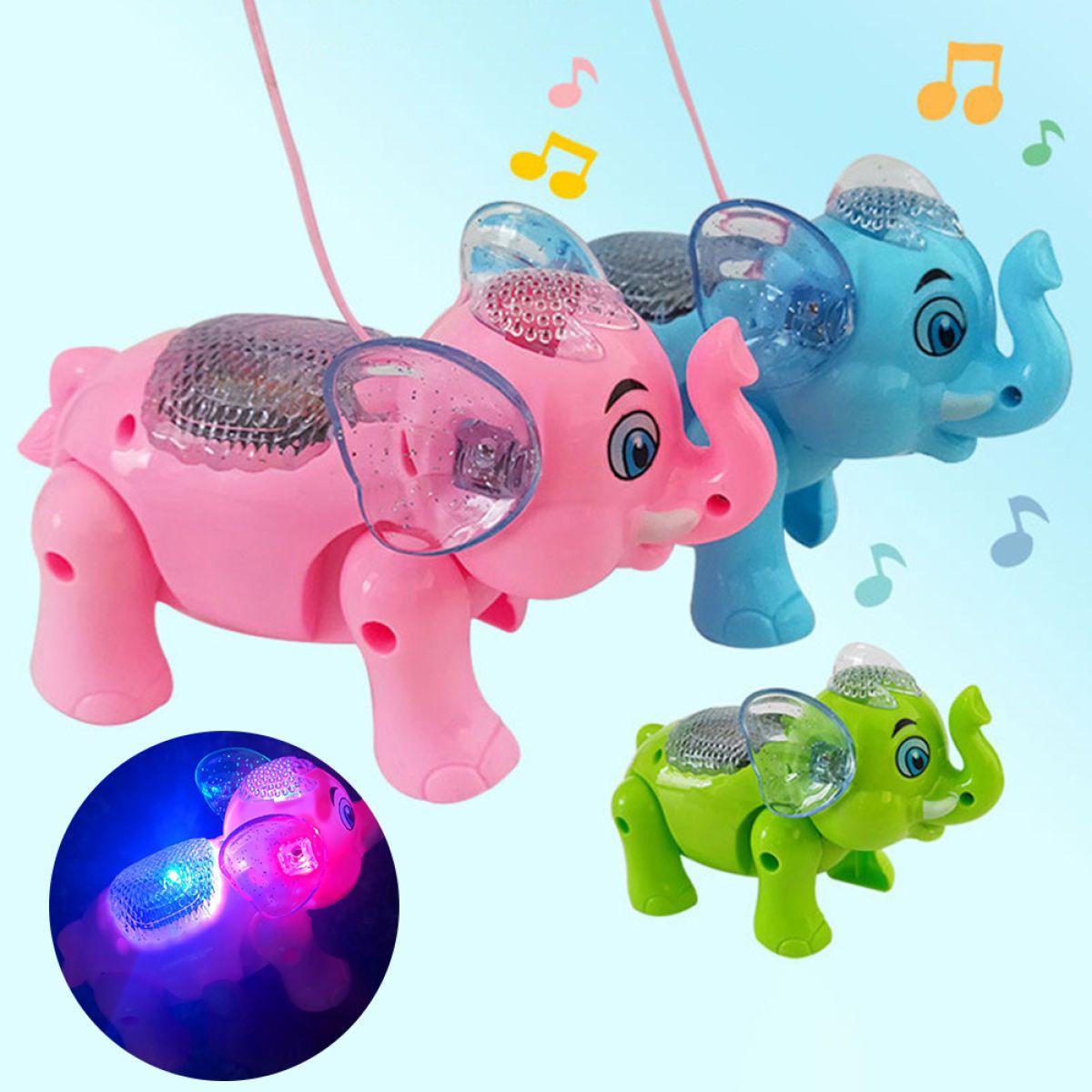 Lubelski Funny Electric Walking Flashing LED Elephant Animal with Music Leash Kids Toy