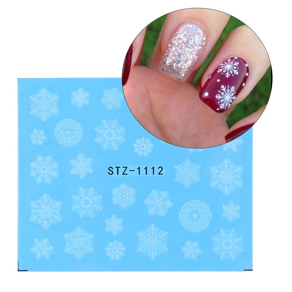 New Year Stickers For Nails White Black Snow Bear Lace Elk Christmas Water Transfer Sliders Nail Art Decorations SASTZ1098-1113.