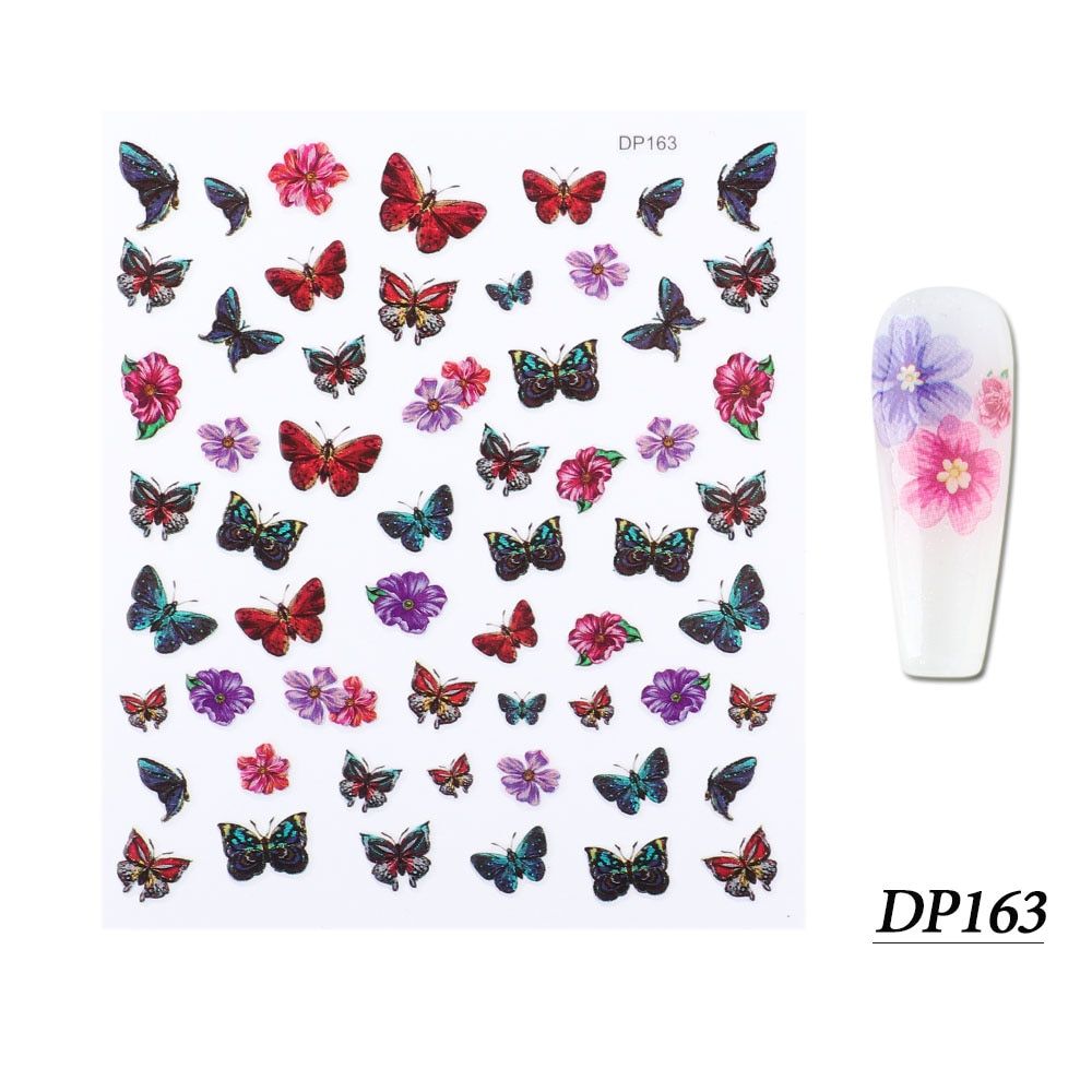 3D Laser Butterfly Nail Stickers Gradient Colorful Butterfly Rose Hydrangea Nail Sliders Decal For Nail Decoration GLDP159-170