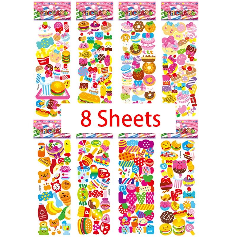 20 8 Sheets/lot Kids Stickers 3D Puffy Bulk Cartoon Zoo Animal Princess Stickers for Girl Boy Birthday Gift DIY Children Toys
