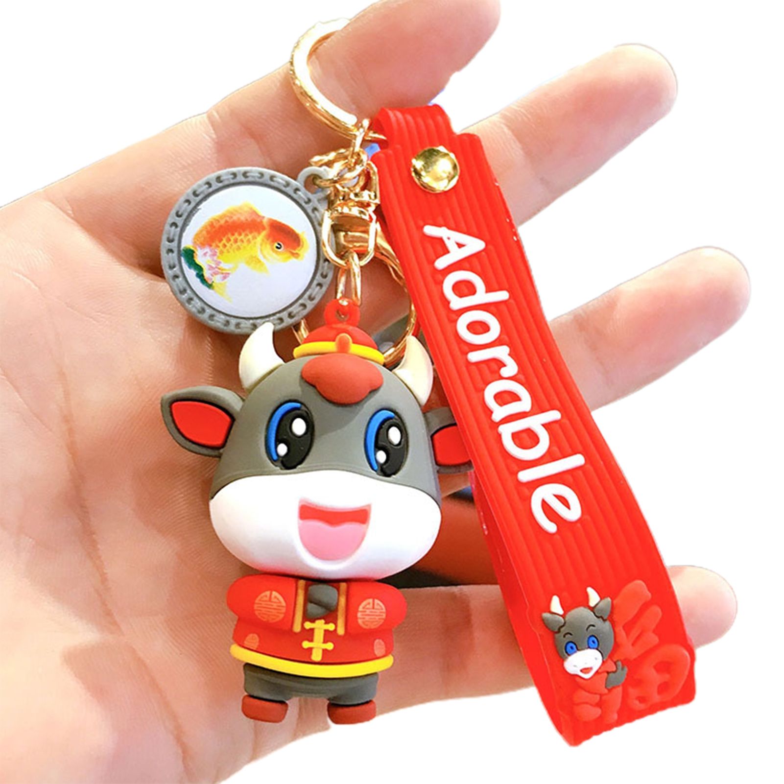 Greenhome New Year Cartoon Cow Doll Keychain Bag Pendant Car Key Decor Couple Keyring