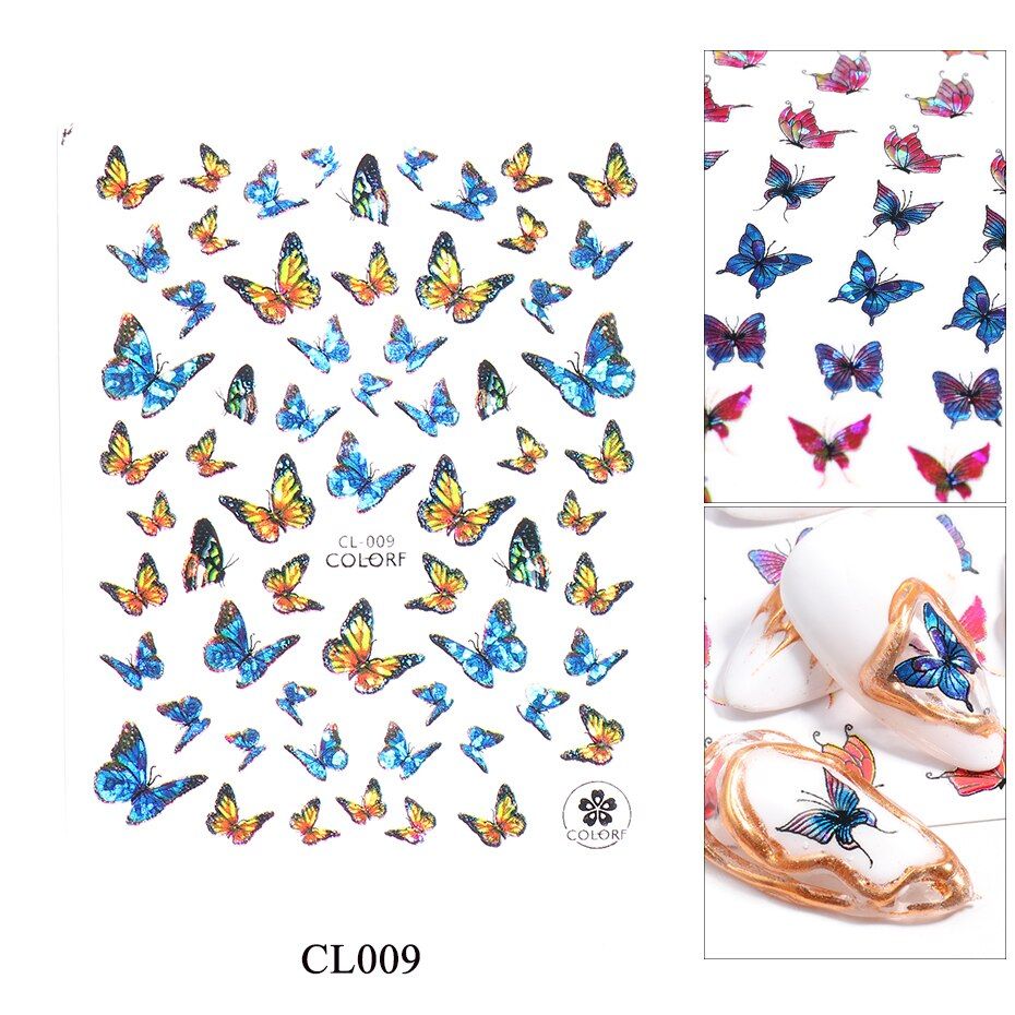 Newest 3D Butterfly Nail Art Stickers Colorful Laser Self Adhesive Decals Foils for Gel Polish Manicure Decorations CHCL001-009