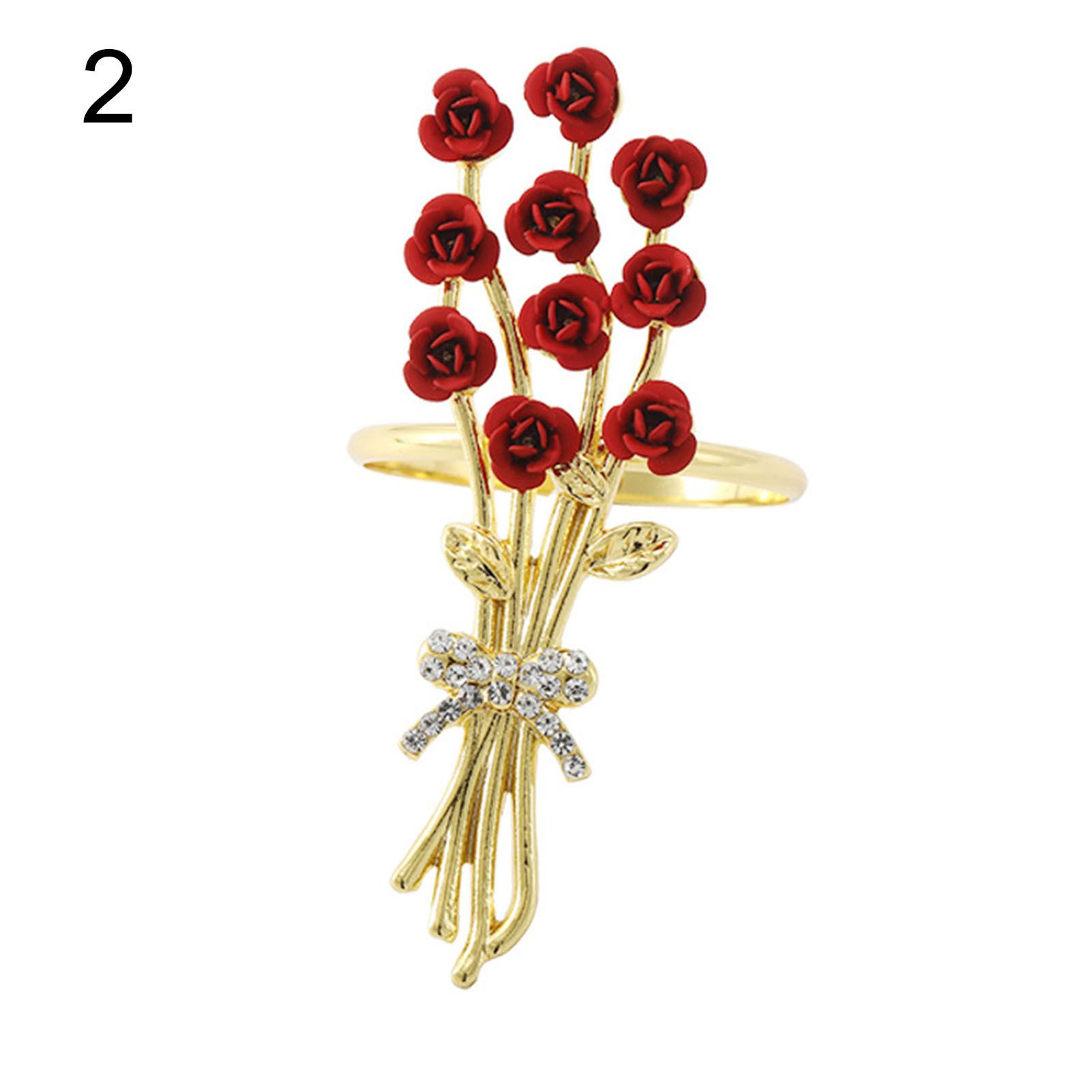 Napkin Buckle Creative Love Rose Flower Rhinestone Embedded Napkin Buckle