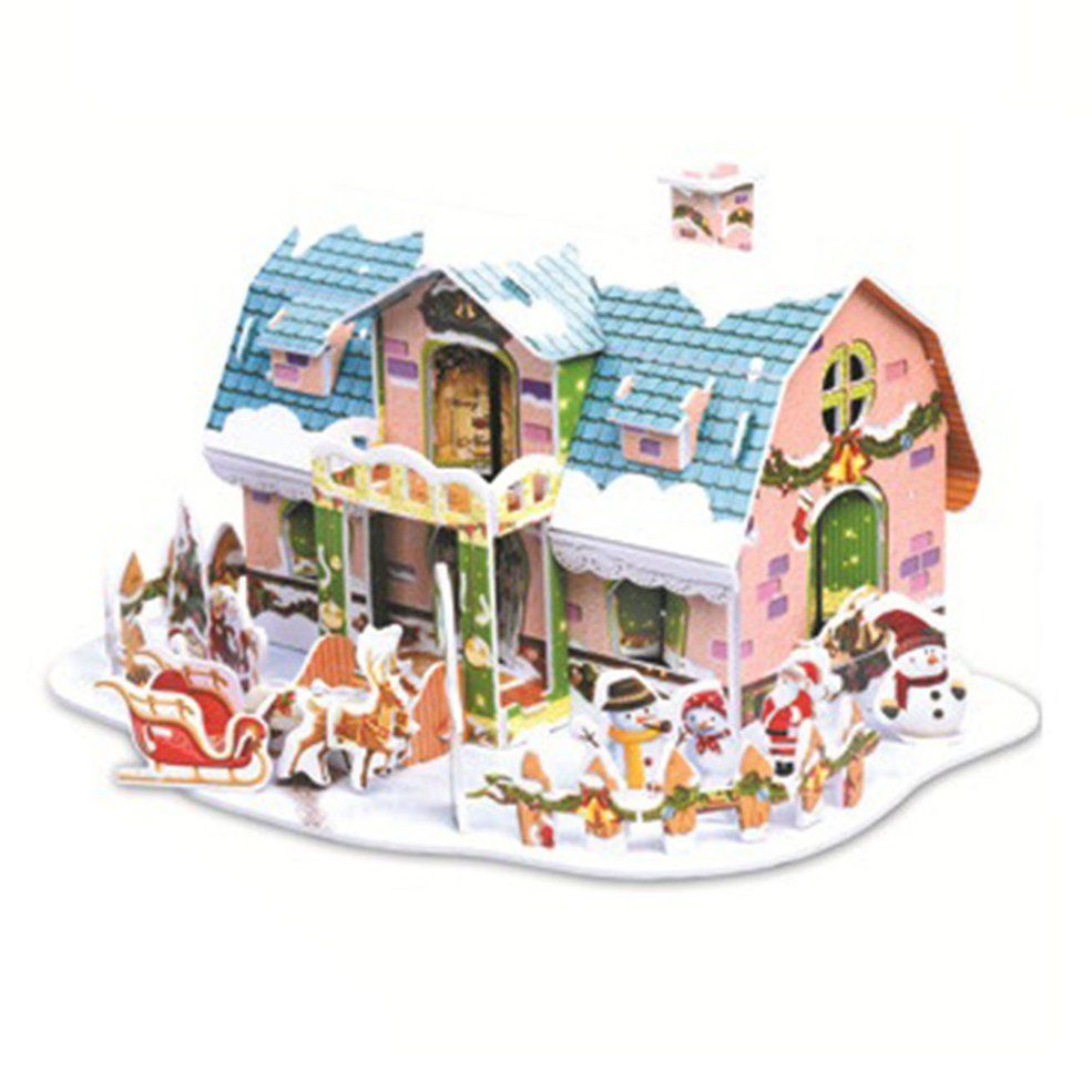3D Puzzle Children Assembling Toys Dreamy Christmas Cottage Assembling Toys-multicolor
