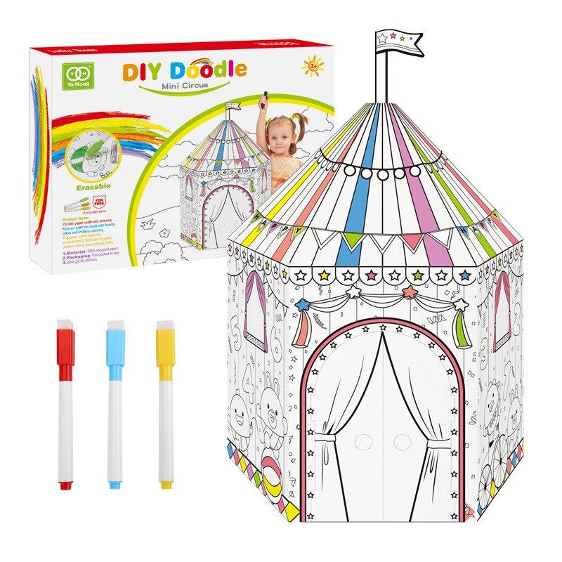 Educational 3D DIY Doodle Graffiti Cardboard Toy Coloring Assembled Puzzle Kid Manual Disassembly and Paper-cutting House Model