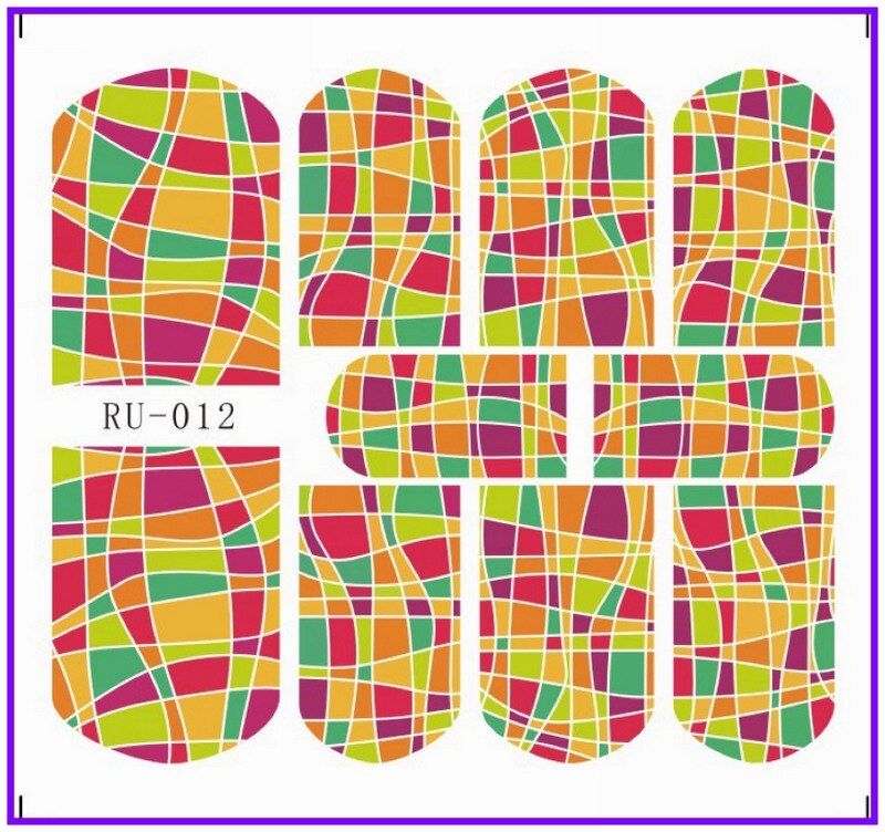 UPRETTTEGO NAIL ART BEAUTY WATER DECAL SLIDER NAIL STICKER COLORFUL RAINBOW NEON BROKEN GLASS MOSAIC ABSTRACT PAINTING RU007-012