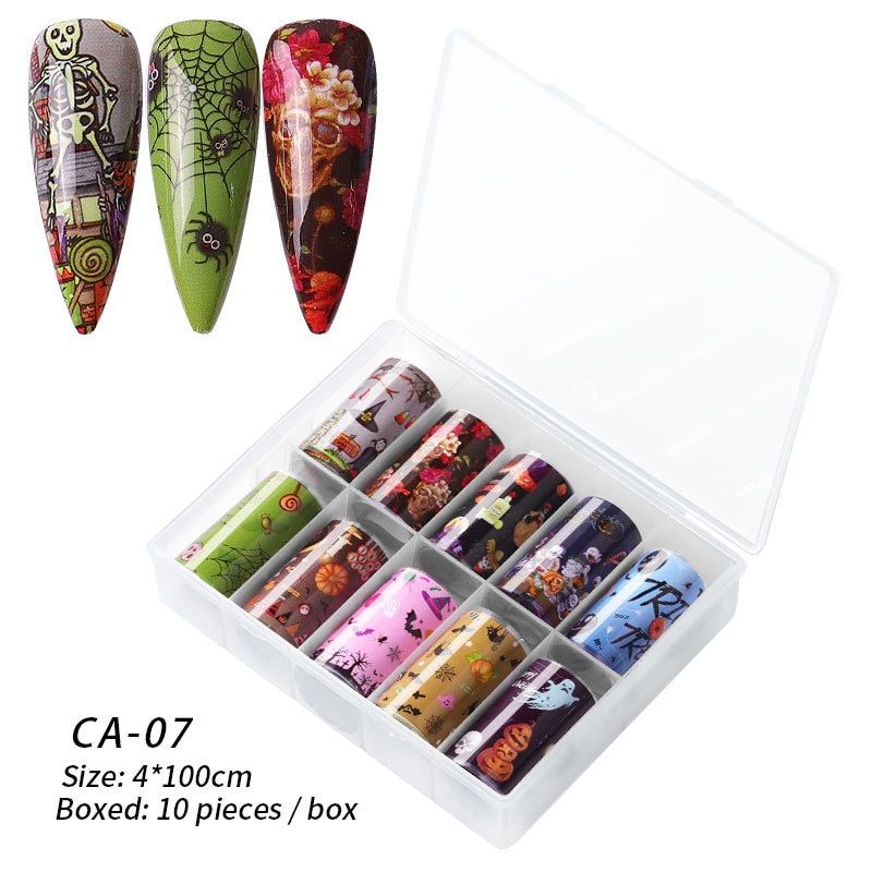 FlorVida 4cm*100cm 10pcs/box Nail Art Foil Rolls Flower Laser Stickers Transfer ABC Leopard Print Manicure Sets Decal