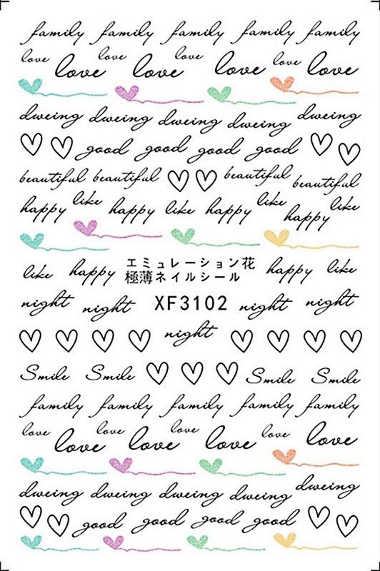 Brand Black Gold White Silver Text Tag Nail Sticker for Nails Decoration Back Glue Love Label Decals Manicure Design Rose Letter