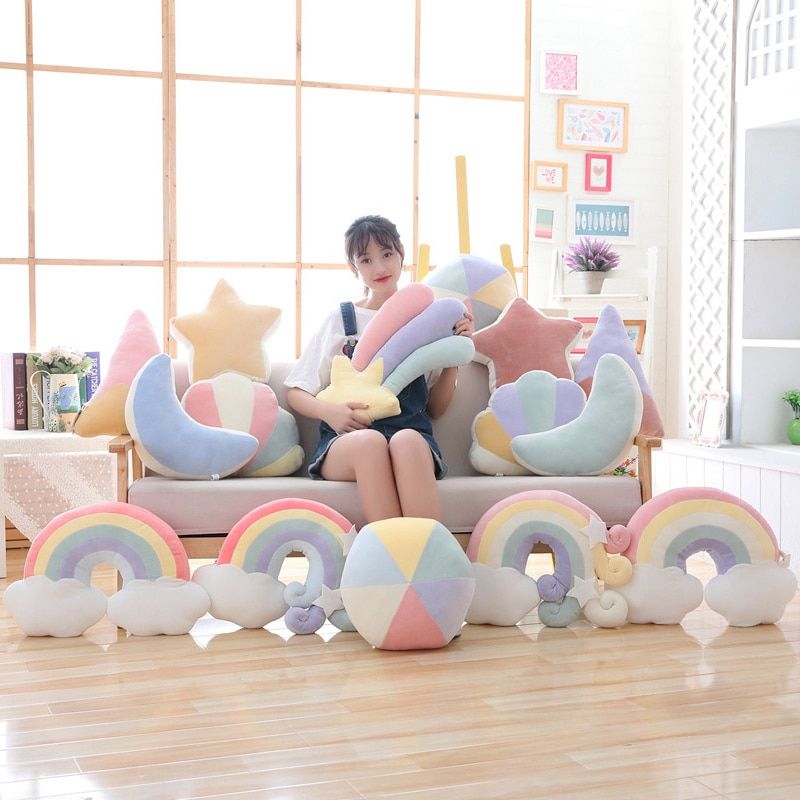 1 PC INS Colorful Plush Lucky Cloud Raibow Moon Star Pillows Down Cotton Stuffed Decor Plushie Throw Pillow for Sofa Chair