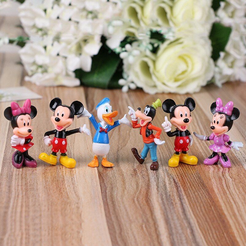 6pcs/set Disney Anime Peripheral Mickey Mouse Minnie Mouse Donald Duck Cake Decoration Gifts PVC Anime Figure Toys for Children