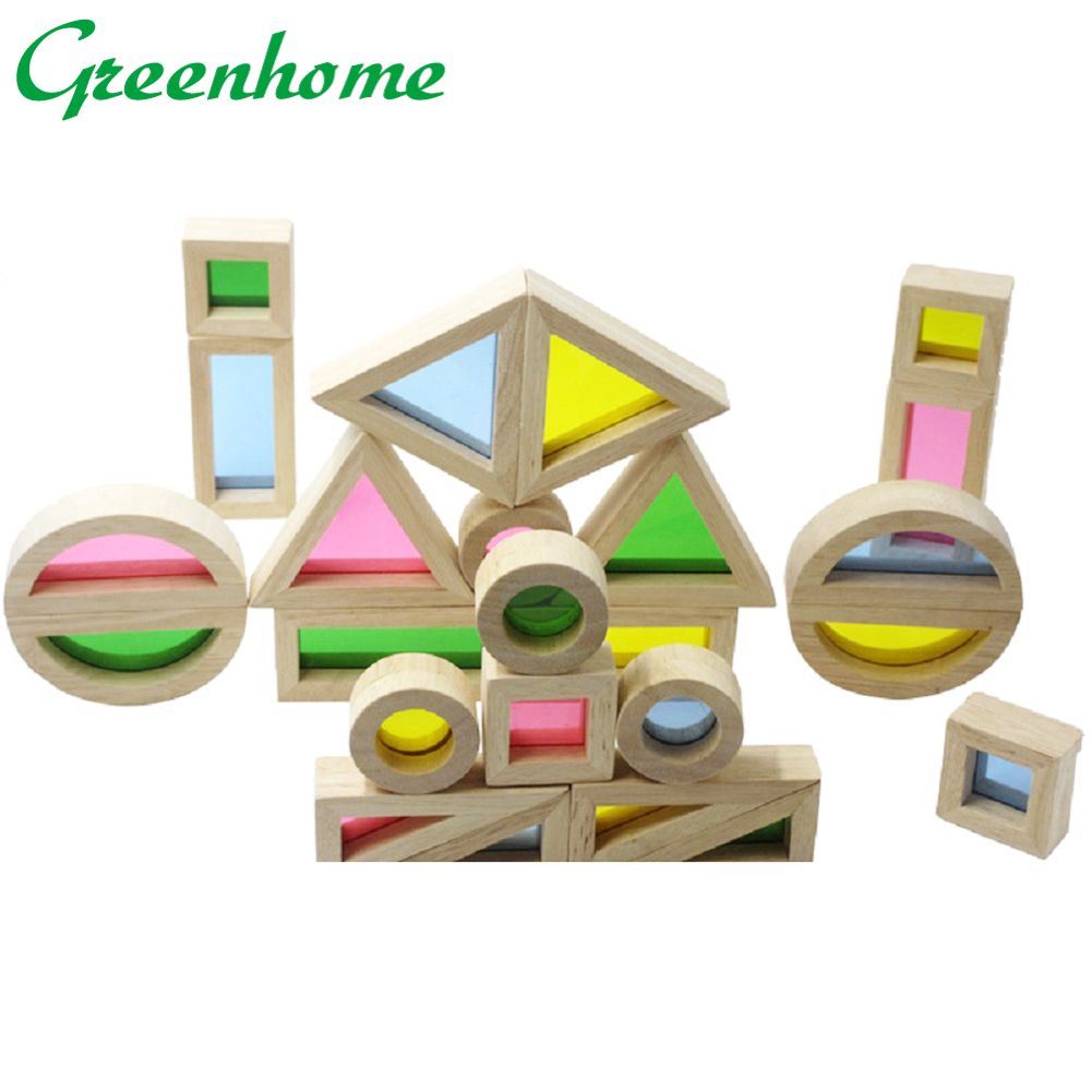 Greenhome Kids Preschool Montessori Colorful Wooden Building Blocks Toys Set Stacking Game