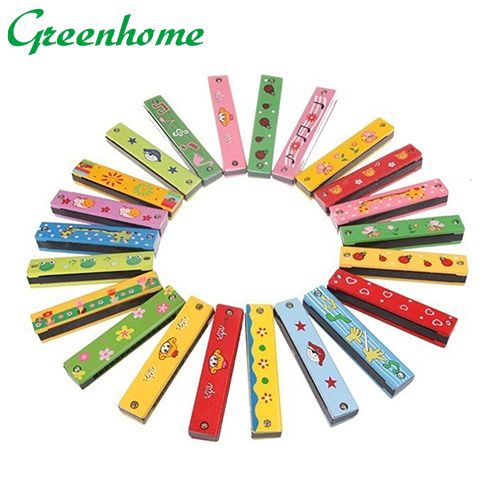 Greenhome Children 16 Holes Double Row Wood Harmonica Musical Instruments Educational Toy