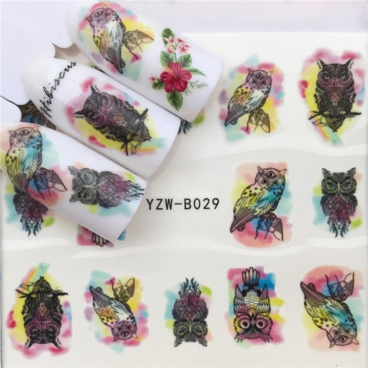 2018 HOT Colorful Owl Nail Sticker Butterfly Flower Water Transfer Decal Sliders for Nail Art Decoration Tattoo ManicurTLY22 #22