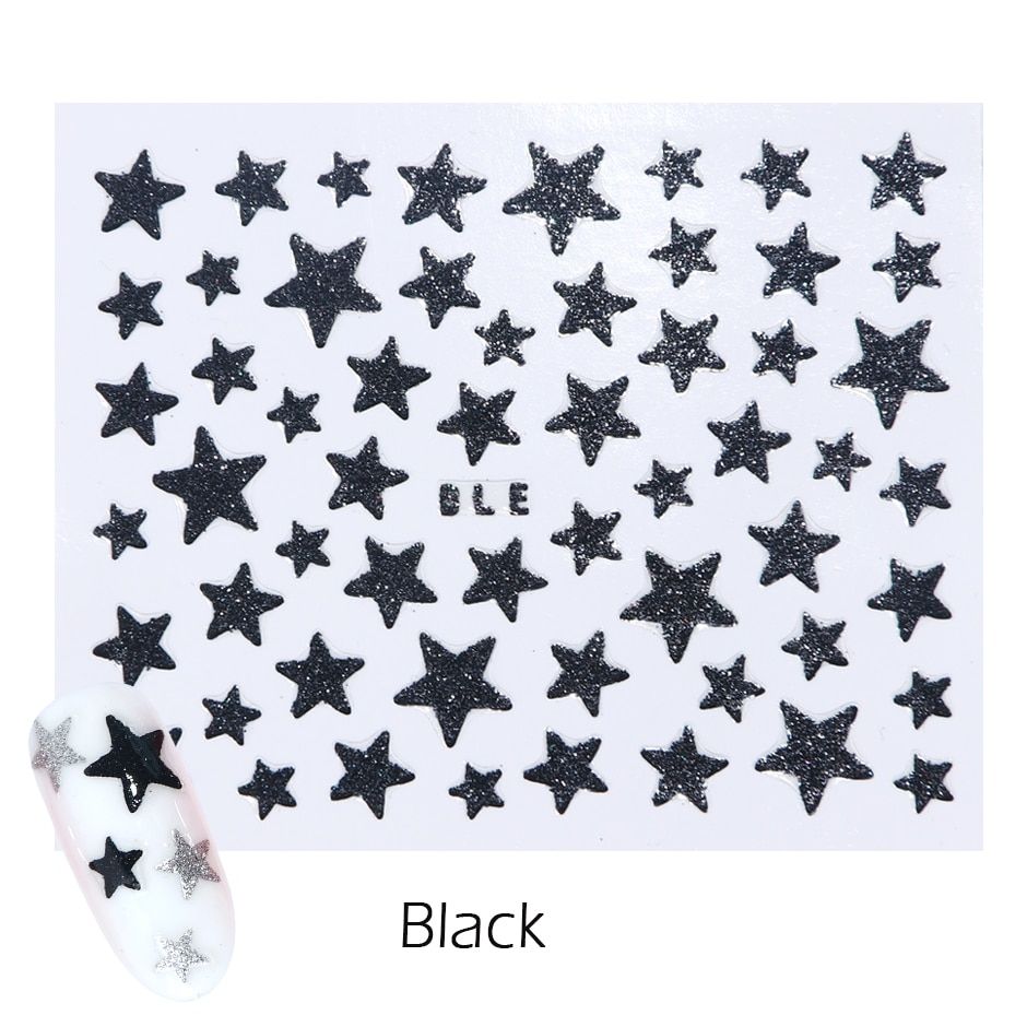 3D Lovely Stars Nail Art Stickers Silver Gold Glitter Shiny Slider Decals Nail Art Tips Christmas Manicure Decorations GLNC132