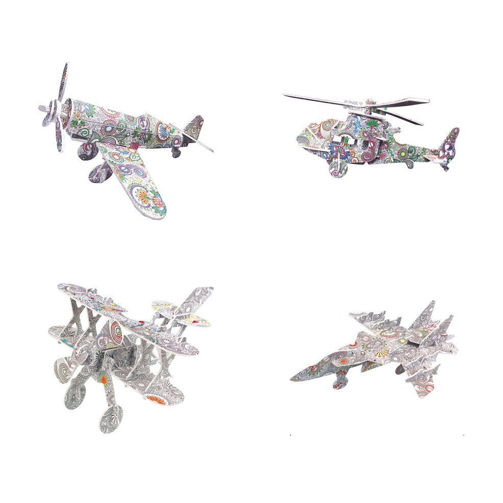 3D Three-dimensional Puzzle 4 Puzzle+12 pen Set DIY Jigsaw Puzzle 3d Toy Gift-white plane