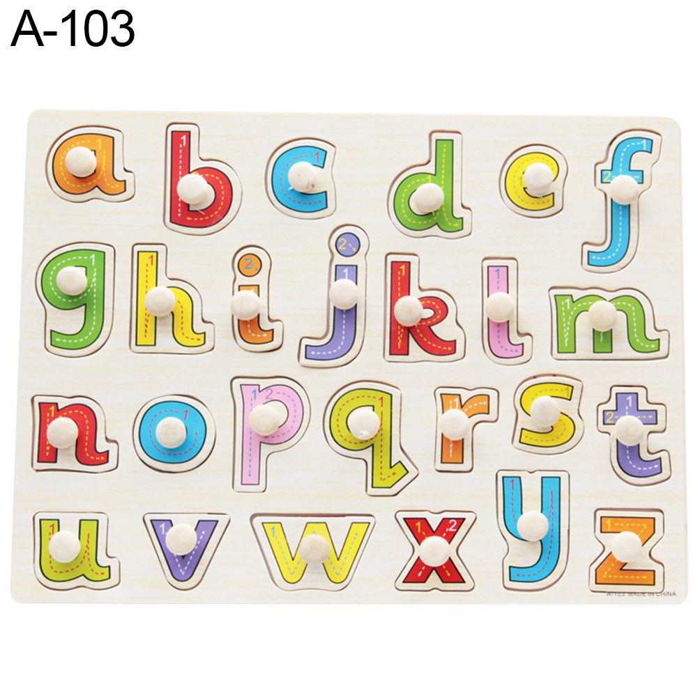 Wooden Alphabet Digit Jigsaw Puzzle Grasp Board Kids Early Educational Toys
