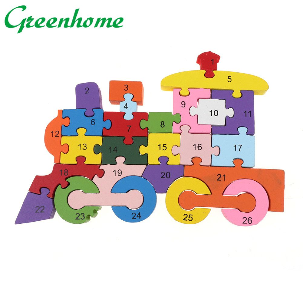 Greenhome Wooden Colorful Alphabet 3D Car Vehicel Model Jigsaw Puzzles Education Kids Toy