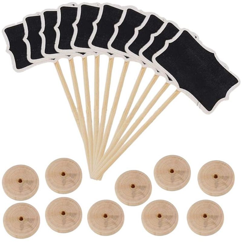20 Pack Wood Mini Chalkboards Signs Stakes,Blackboards with Stands&Stickers,Small Rectangle Black Board