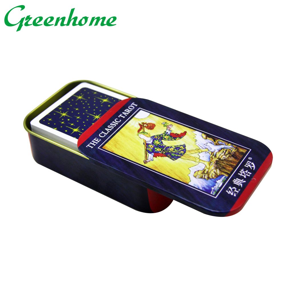 Greenhome Classic Rider Shallow Tarot Coated English Cards with Iron Box Party Supplies