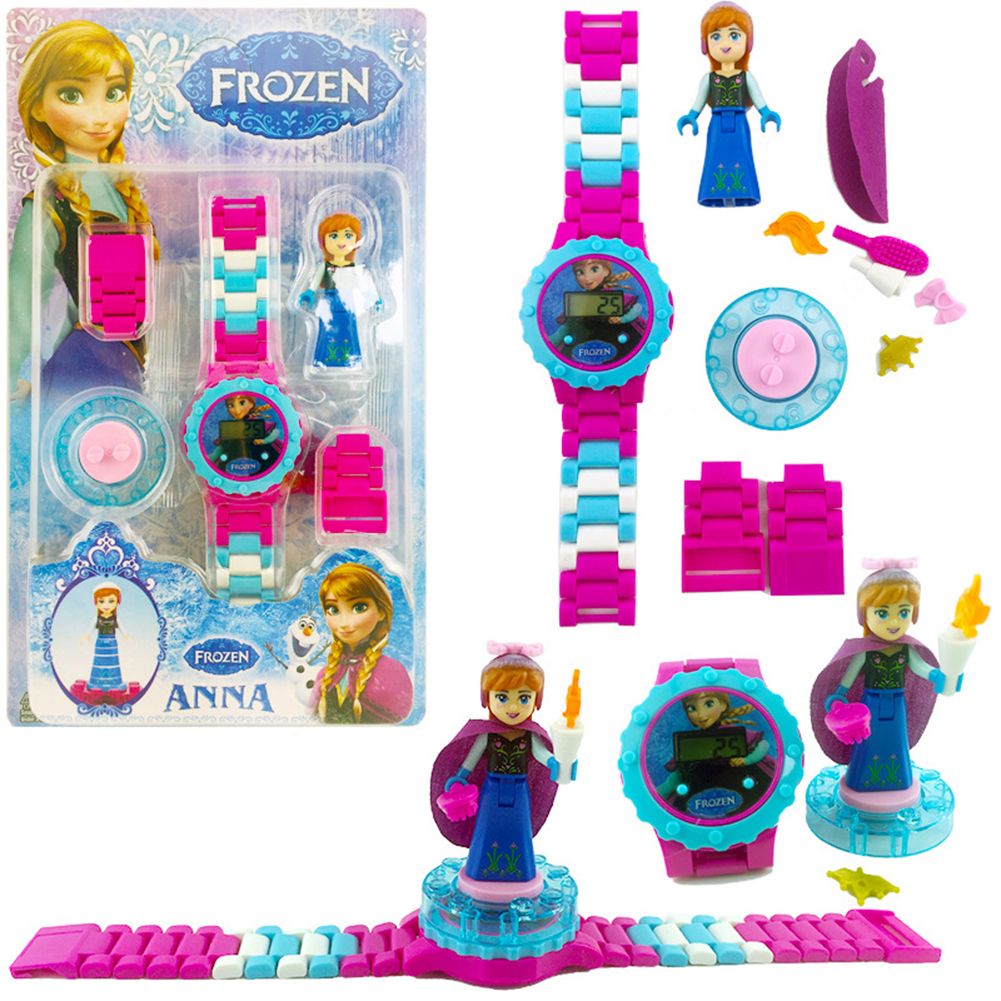 Cartoon Mickey Frozen Figure Building Blocks Rotating Digital Watch Children Toy
