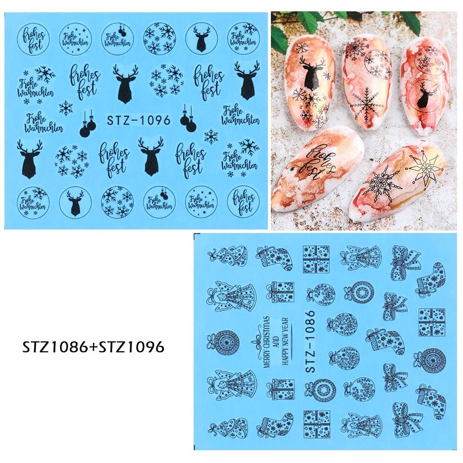 Christmas Nails Stickers Exquisite Pattern Elk Deer Snowflake Water Decal Nail Design Sliders For Nails Manicure LESTZ1082-1097