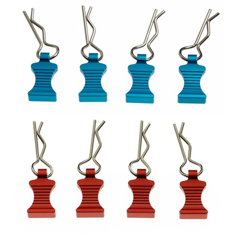 8Pcs R-Type Body Shell Clips Pin with Aluminum Mount Set for Axial SCX10 TRX4 1/8 1/10 Blue & Red