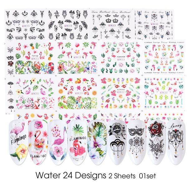14pcs Black Flower Nail Sticker Sets Blooming Floral Water Transfer Decals Nail Art Sticker Manicure Foils Slider LESTZ880-902